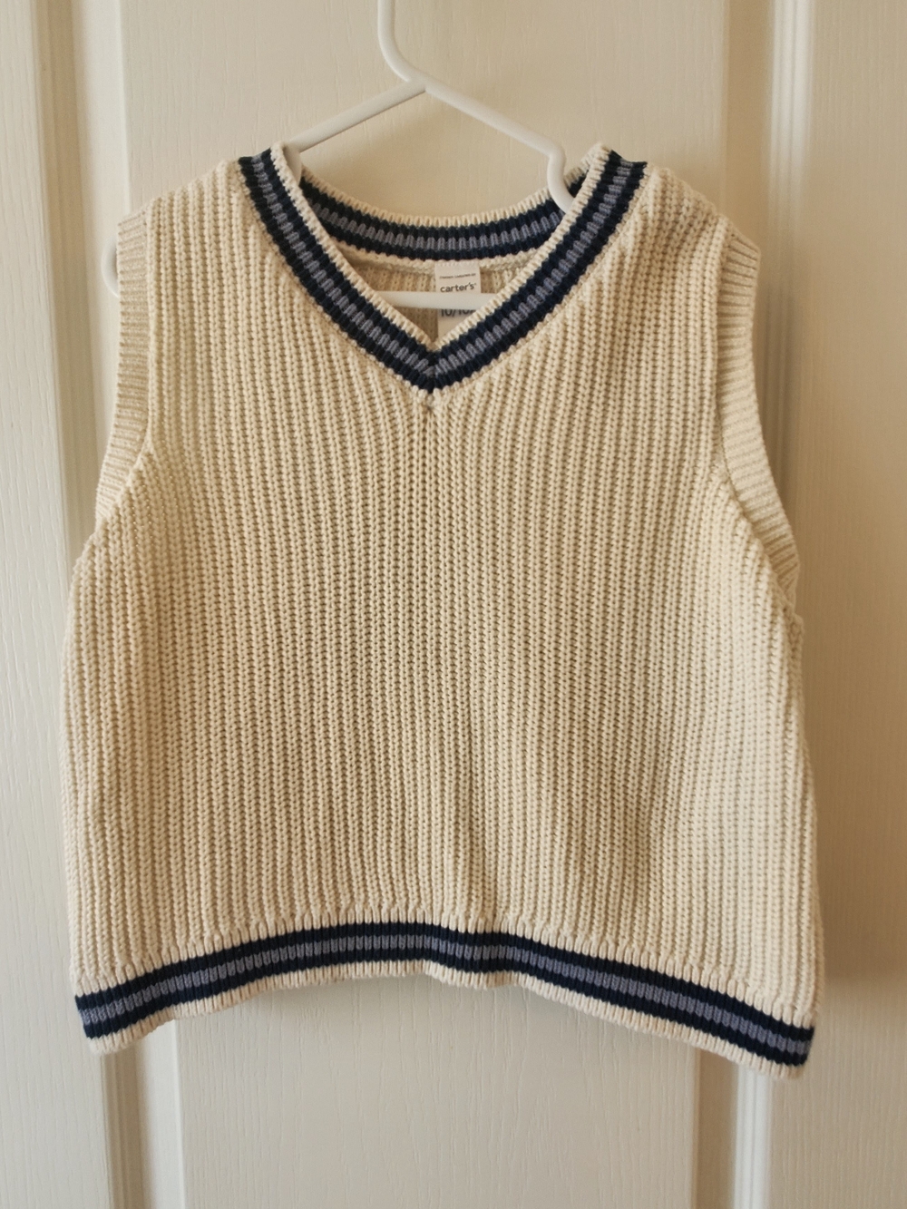 Carter's Cream Knit V-Neck Sweater Vest with Navy Trim
